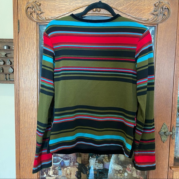 Vintage 90s Long Sleeve Floral and Stripped Top w/ Velvet - Picture 2 of 8